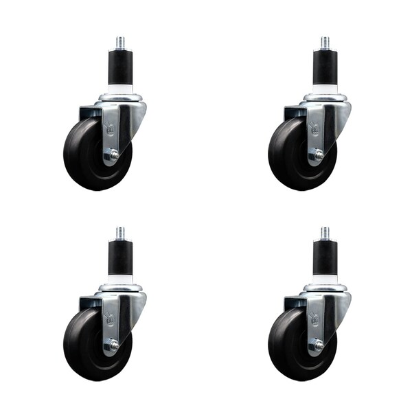 3.5'' SS Soft Rubber Wheel Swivel 1-1/2'' Expanding Stem Caster Set, 4PK